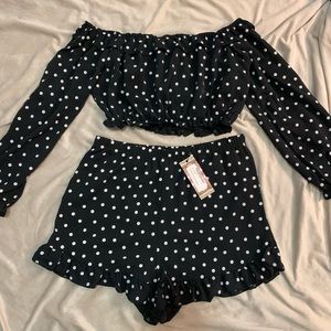 Polka Dot Bardot Ruffle Top & Short Co-Ord